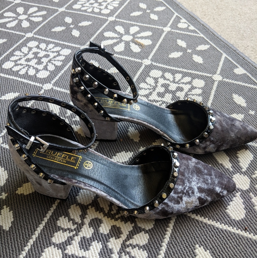 Velvet Strappy Studded Heels